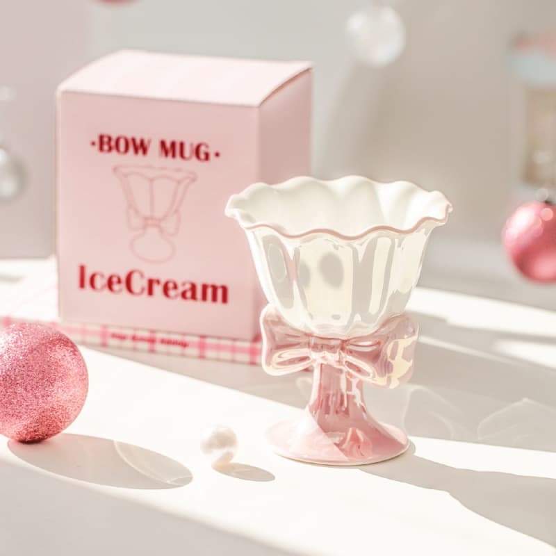 Dreamy Bow Ceramic Ice Cream Dessert Cup High Aesthetic Girly Heart Birthday Gift Souvenir Mug