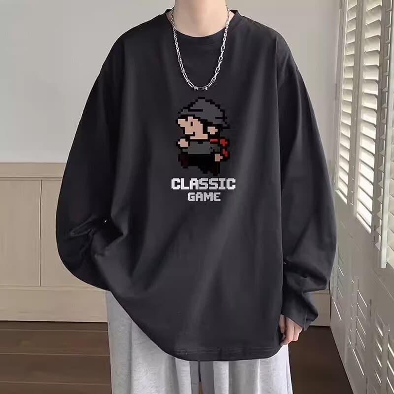 Wow Quick Return Long Sleeve T-Shirt Men 2025 Spring/Autumn Printed Loose Crew Neck Inner Tee Undershirt