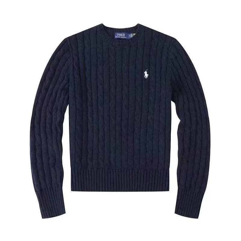 In Stock Autumn Winter Round Neck Pullover Sweater Couple Small Horse Cable Knit Yarn Sweater Fashion Sweater Trendy Versatile