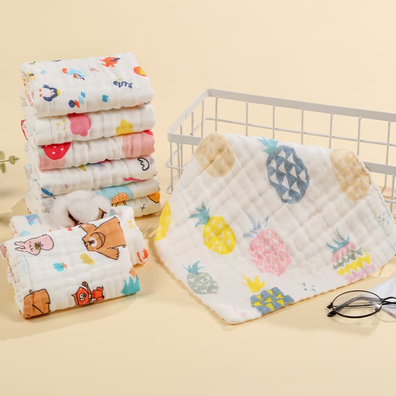Six-Layer Cotton Baby Towel Soft Absorbent Face Wash Cloth Infant Saliva Scarf Floral Print Handkerchief Unisex Newborn Gift