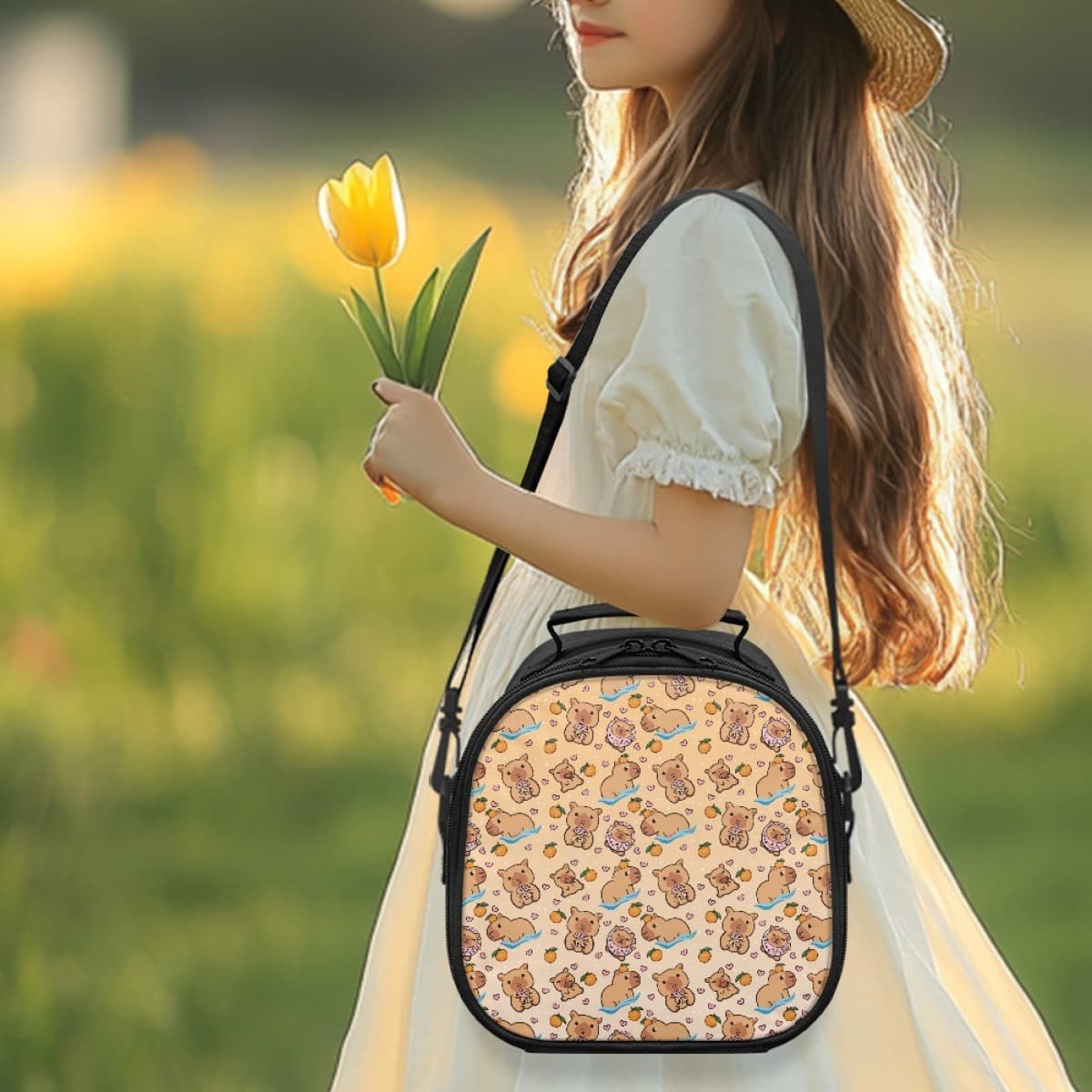 Children's Lunch Bag Cute Capibala Campus Can Be Cross-Body Lunch Bag Cross-border Hot Selling Boy and Girl Lunch Box Bag