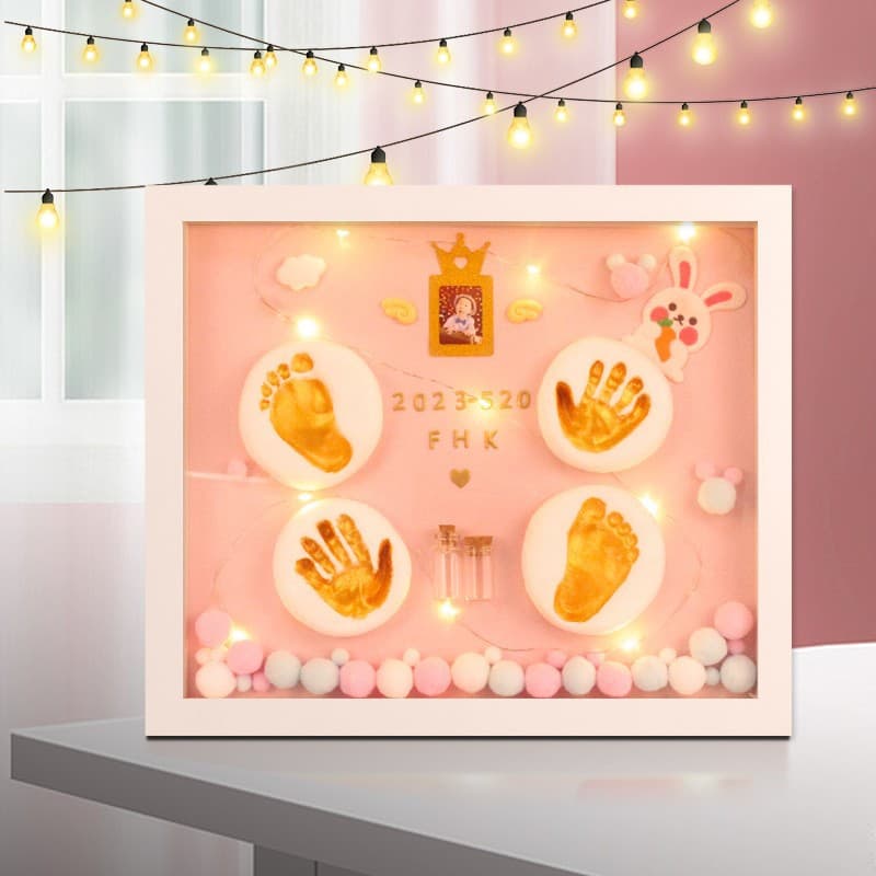 Baby full moon hand and foot print mud hundred days hand mold souvenir newborn baby footprint three-dimensional birth gift handprint photo frame