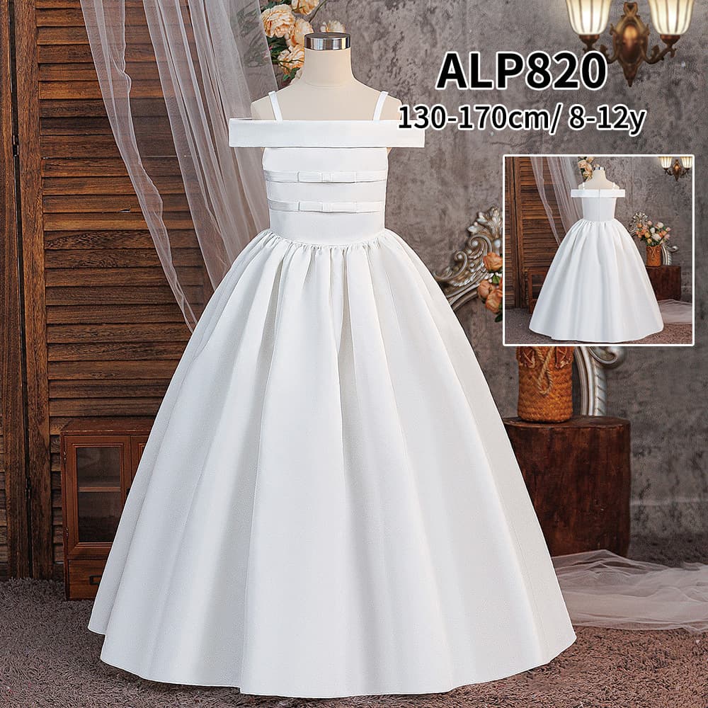 20206 New Dress Cross-border White Princess Dress Girls Host Evening Dress Piano Performance Dress