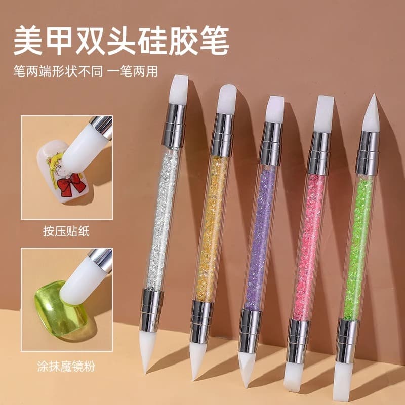 Nail art silicone pen double-head set double bevel smudged gradient powder coated drill rod cone tip embossed dot drill pen