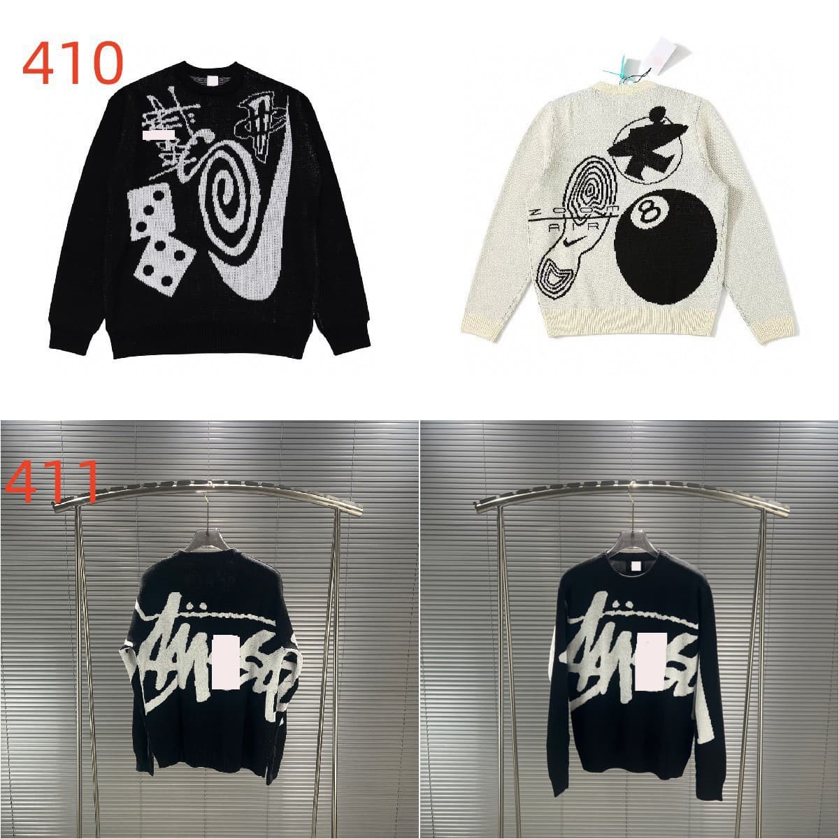 23S Stu New Knit Sweater with Curved Letter Print, Unisex, Couple Style, Versatile, Pure Cotton Long Sleeve