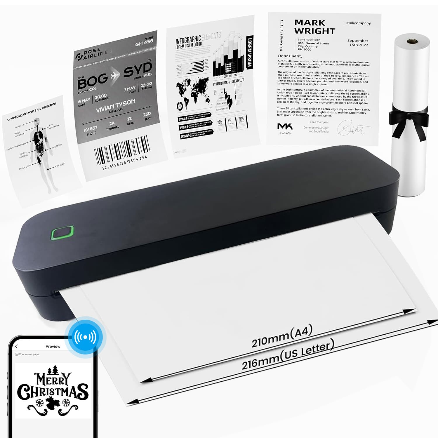 2in1 Thermal A4 Printer Tattoo Printer Home Office Bluetooth