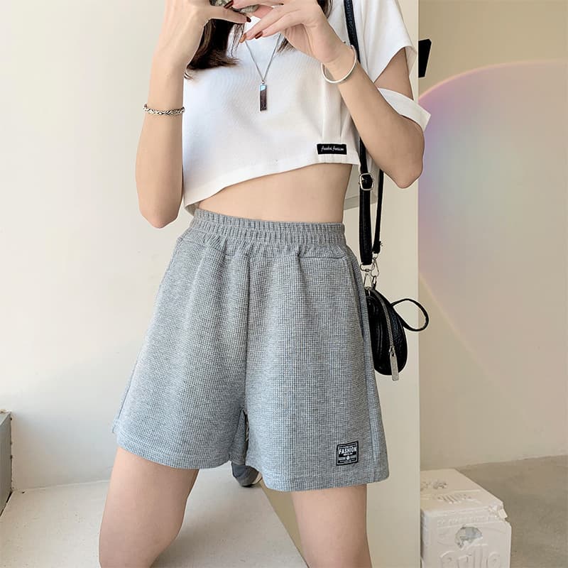 2026 New Summer Sports Shorts for Women, Waffle Casual Shorts, Trendy Slimming Straight Loose Wide Leg Shorts