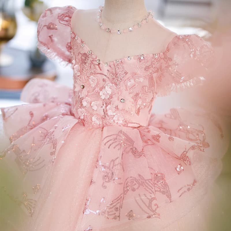 Flower Girl Dress Little Girl Pink Princess Skirt Fashionable Children's Day Host Birthday Performance Tulle Tutu Dress