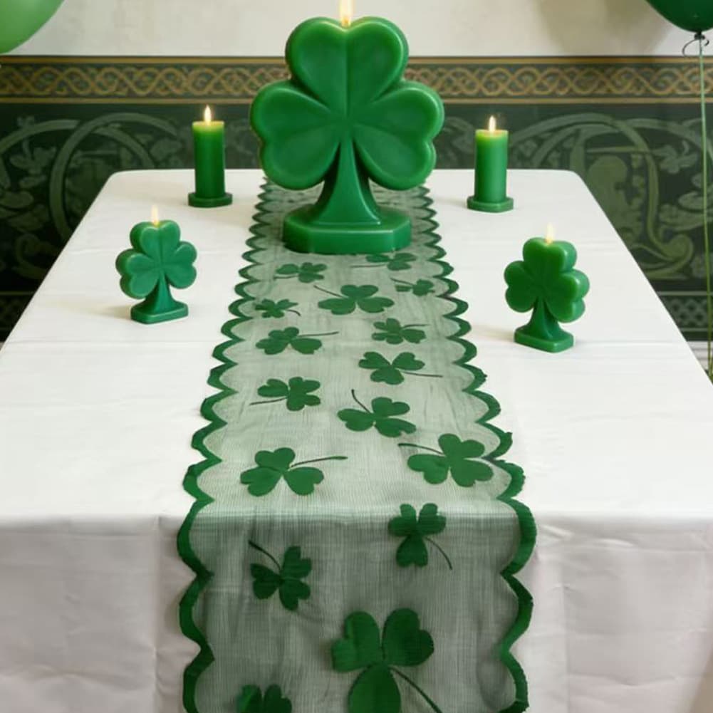 New Irish Festival Large Shamrock Table Runner Cross-Border Lucky Clover Tablecloth Green Lace Table Runner