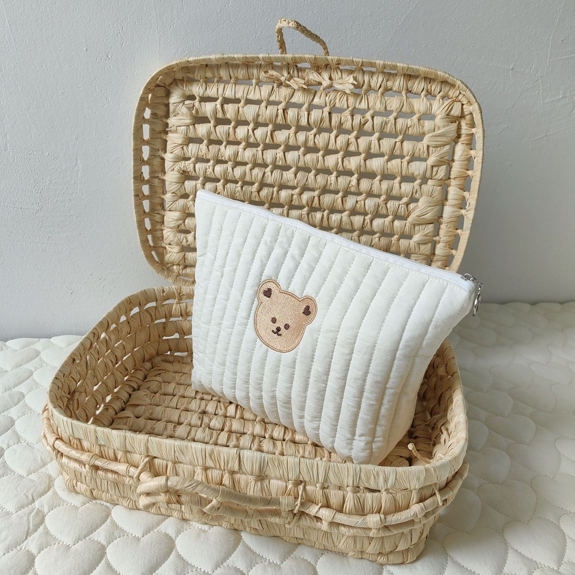 Korean style ins storage cosmetic bag multifunctional outing clothing diaper bag embroidered cotton clutch bag