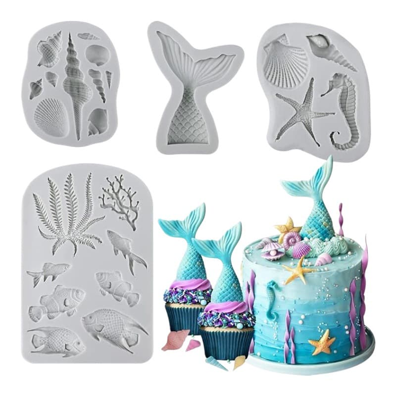 Shell and Seahorse Ocean Series Fondant Silicone Mold, Seahorse Tail DIY Clay Mold, Fondant Chocolate Mold