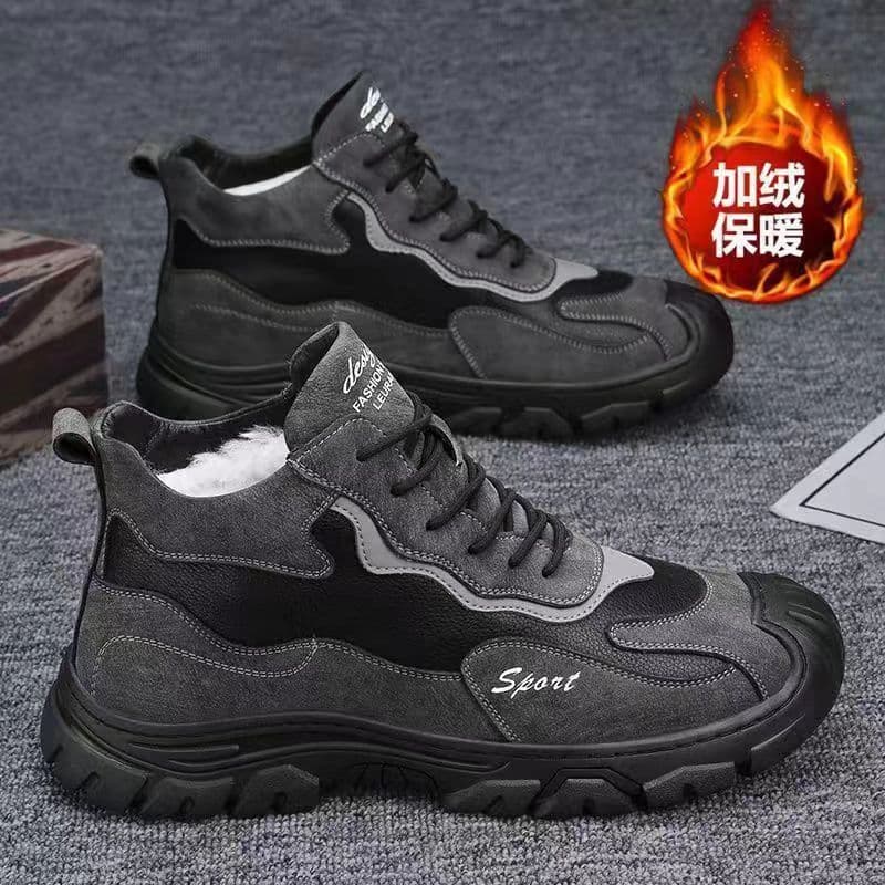 Retro Fashion Lightweight Outdoor Casual Shoes Warm Cotton Boots Men's Winter New Fleece-Lined Thick Cold-Resistant Hiking Shoes