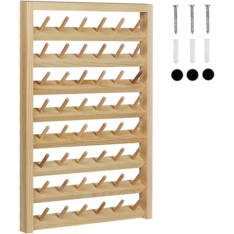 48-Axis Wooden Wall-Mounted Bobbin Holder Sewing Thread Wax Thread Bobbin Core Storage Rack Yarn Ball Stand Wig Stand