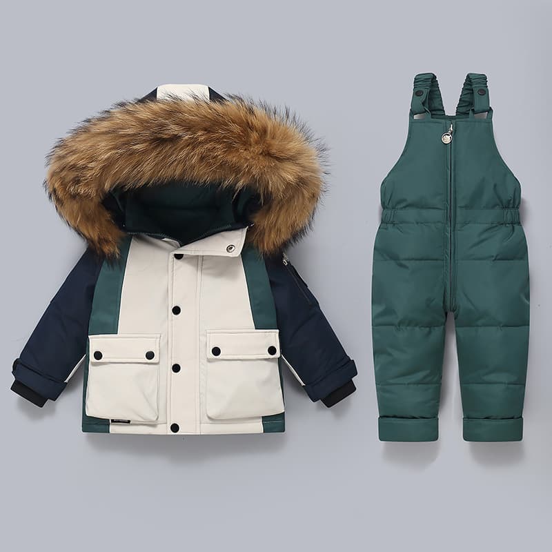 2025 Winter Cross-Border Children's Down Jacket Set Baby Thickened Bib Pants Boys and Girls Winter Two-Piece Set