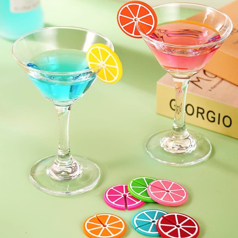 Cross-Border Silicone Lemon Slice Markers Orange Red Wine Glass Distinguishing Tags Party Cocktail Glass Stickers In Stock