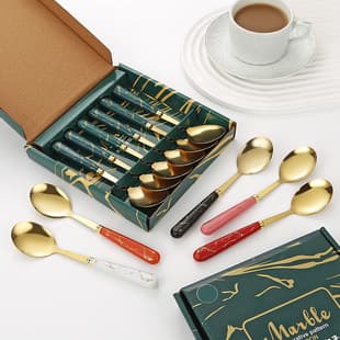 Marble Pattern Dessert Spoon Gift Box Set, High-End Trendy Spoon, Live Streaming Cross-Border Stainless Steel Cutlery Wholesale