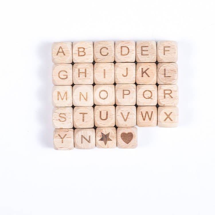 DJ Source Factory 12mm Beech Wood Letter Beads Children's DIY Accessories Teether Charm Four-Sided Beech Wood Letters