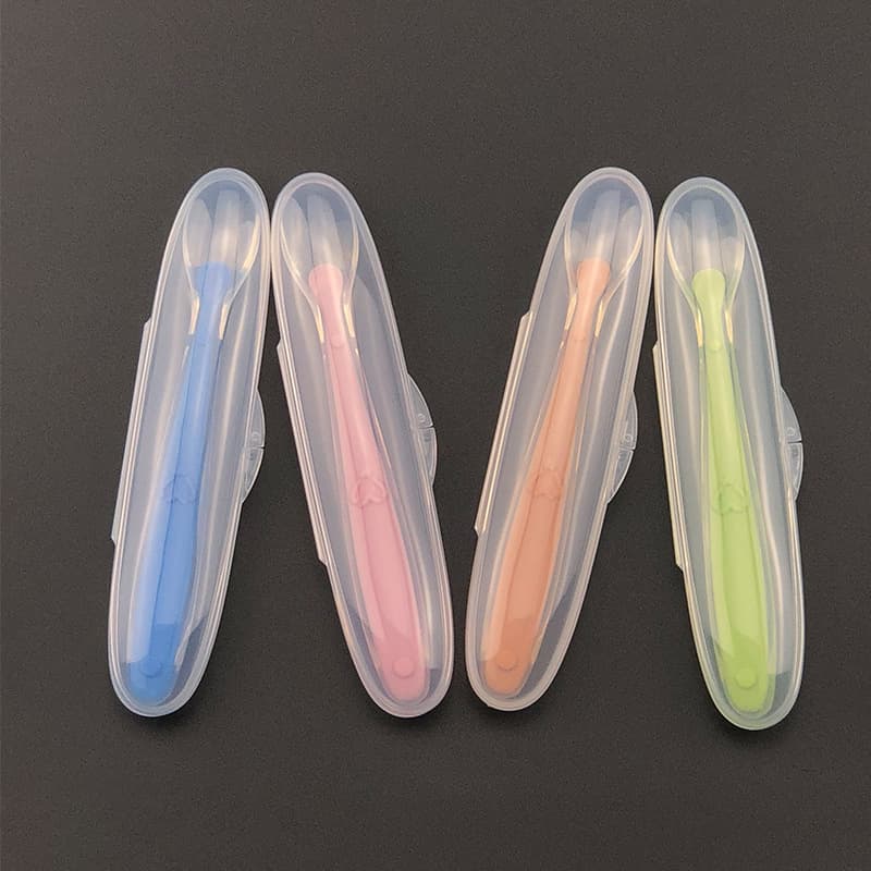 Baby Silicone Spoon Storage Box Full Silicone Training Spoon Baby Feeding Soft Children's Feeding Utensils