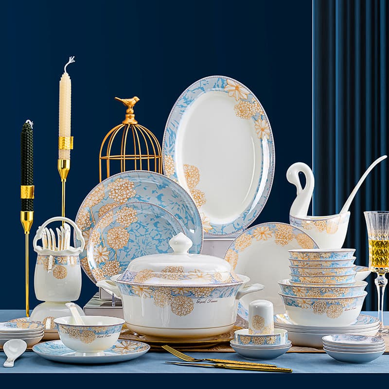 Jingdezhen Ceramic Tableware Light Luxury Style Bowl and Plate Set for Home, New House, Housewarming, European-Style Bowl and Plate Gift Box