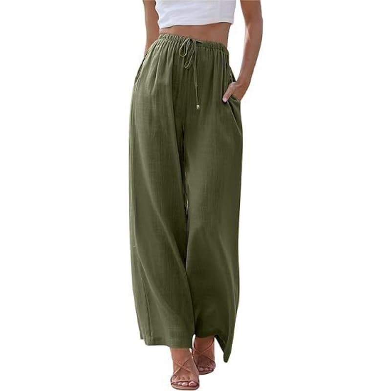 2024 Amazon eBay AliExpress Plus Size Women's Linen Loose Casual Drawstring Wide Leg Pants with Pockets