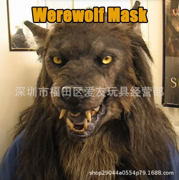 Independent Station Animal Latex Realistic Brown Wolf Head Gorilla Mask Hood Brown Fur Halloween Mask