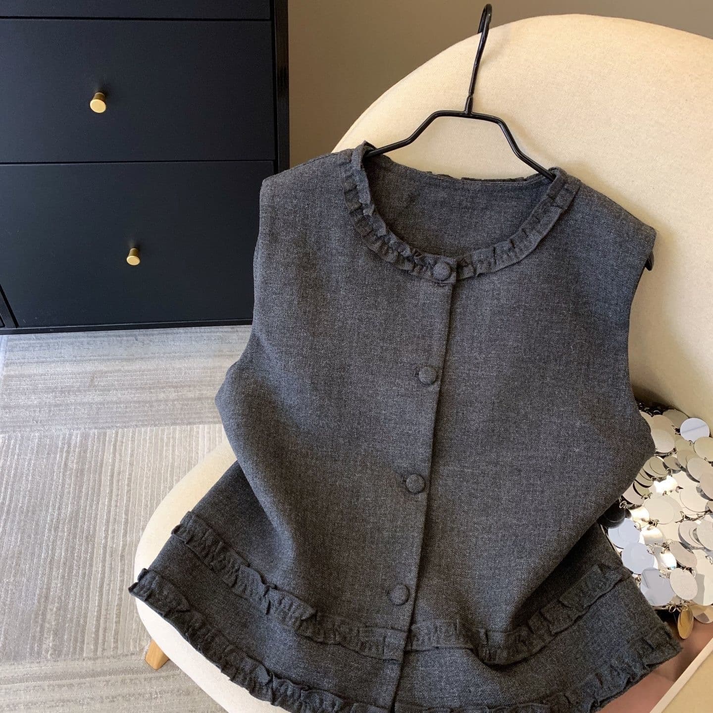 Gray Vest Autumn New 2025 Side Vest Design Top Sleeveless Jacket Other