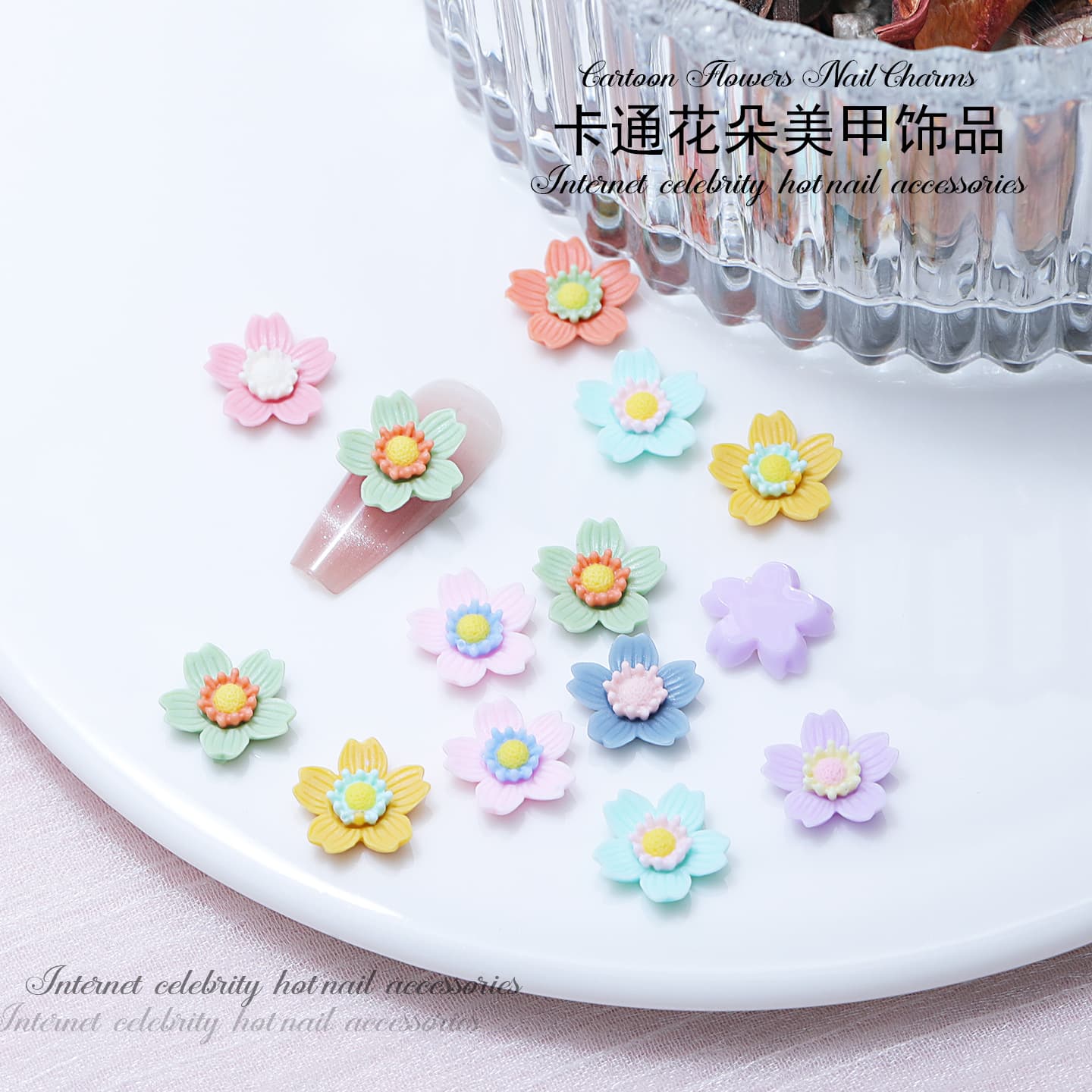 Simulation Resin Flower Nail Art Decorations Cartoon Cute Children Hair Accessories Five-petal Flower Wearable Nail Art Accessories Wholesale