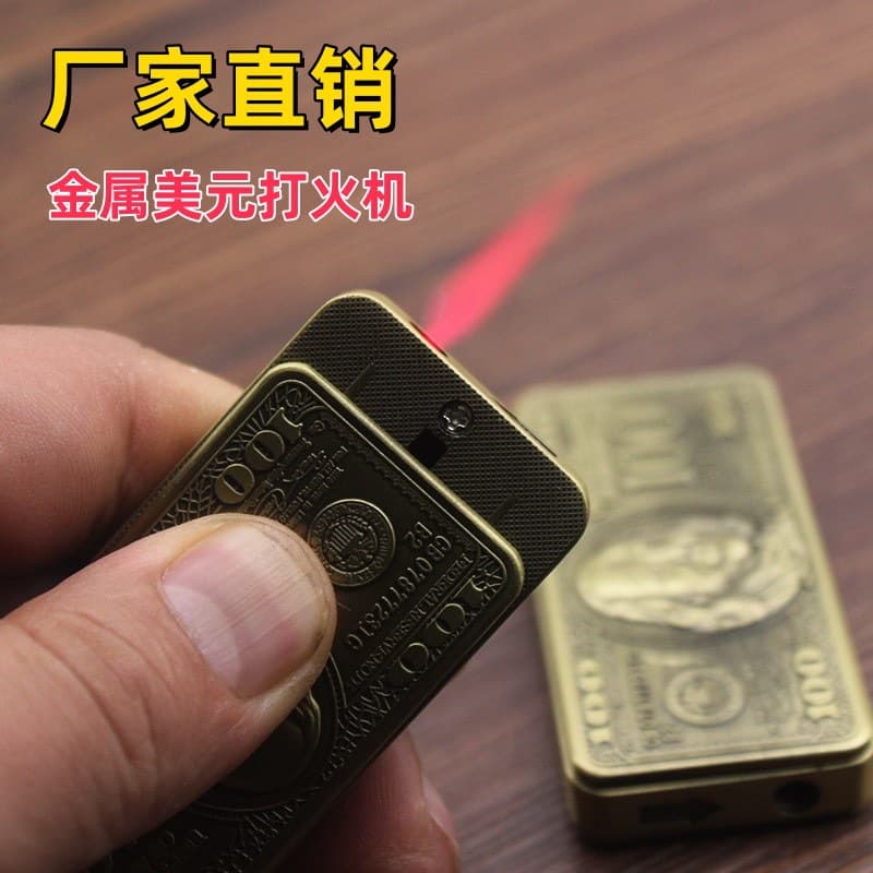 USD 100 Metal Gas Lighter Red Flame Drop Lighter Novelty Foreign Trade Wholesale Windproof Lighter