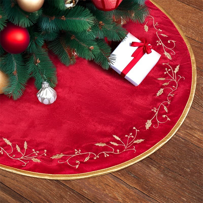 Christmas Decoration 24in 48in 32in Red Holly Christmas Tree Skirt Rug Floor Mat Holiday Decor Cross-border Christmas