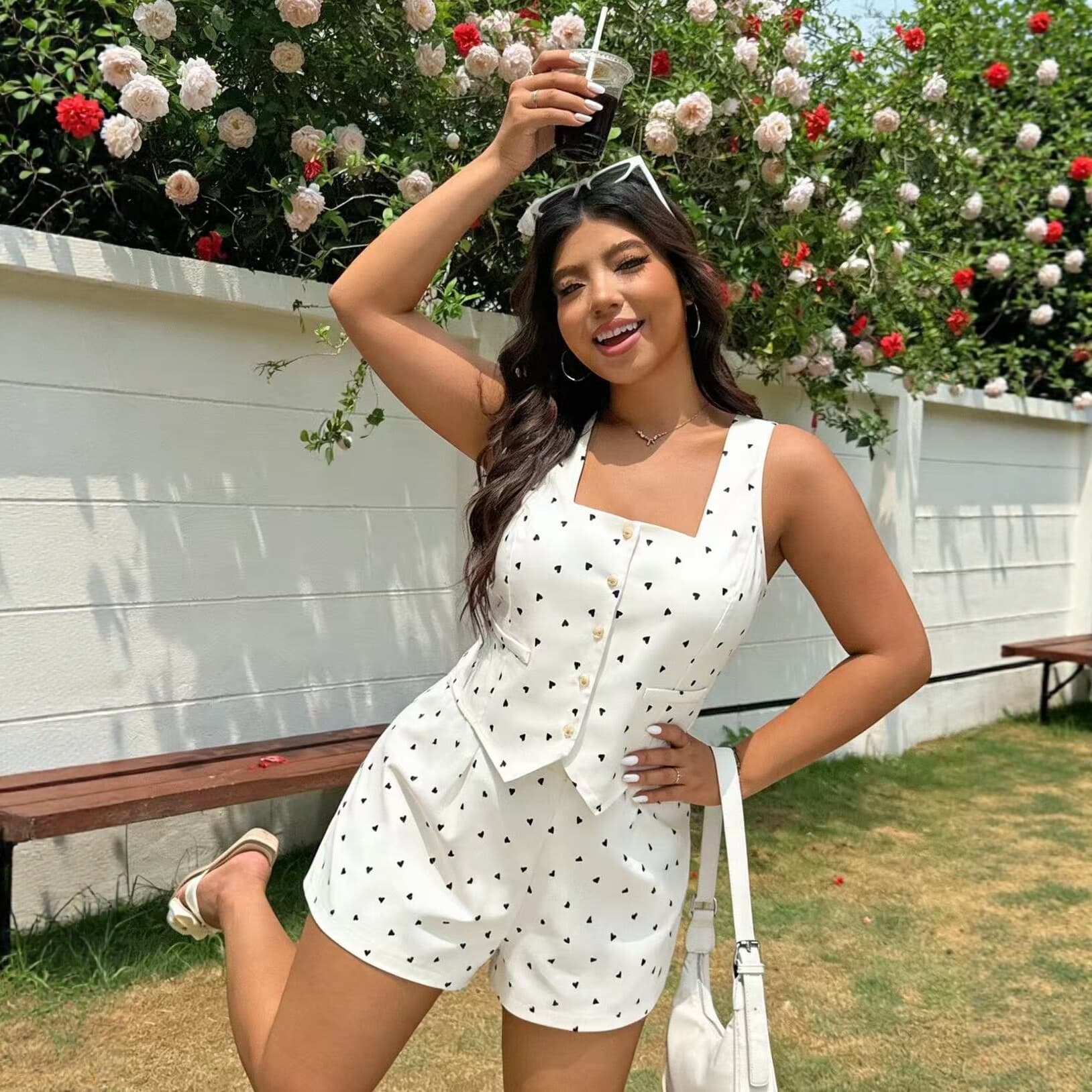 Cross-border spot goods! Plus size women's white polka dot print jumpsuit suit women's fashion casual slimming European and American