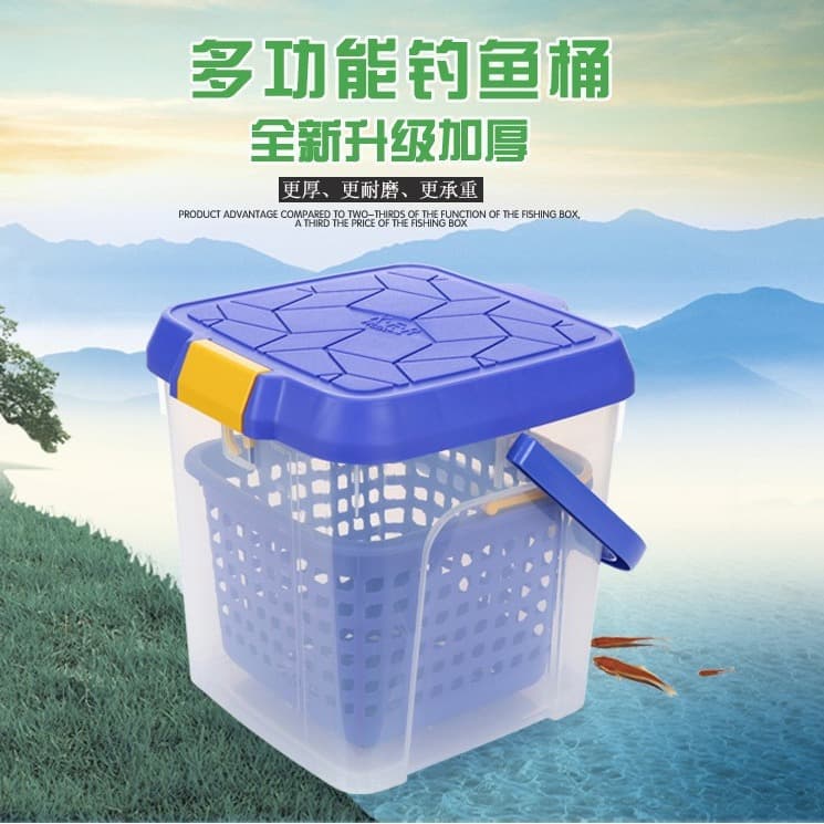 Large Capacity Car Wash Bucket Thickened PP Fishing Bucket, Sit-On Lid with Handle, Multi-Functional Fishing and Car Wash Bucket