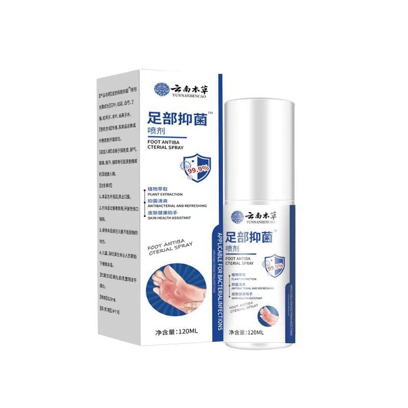 Yunnan Herbal Foot Antibacterial Spray 120ml, new formula for antibacterial, itch relief, deep care, and foot spray relief.
