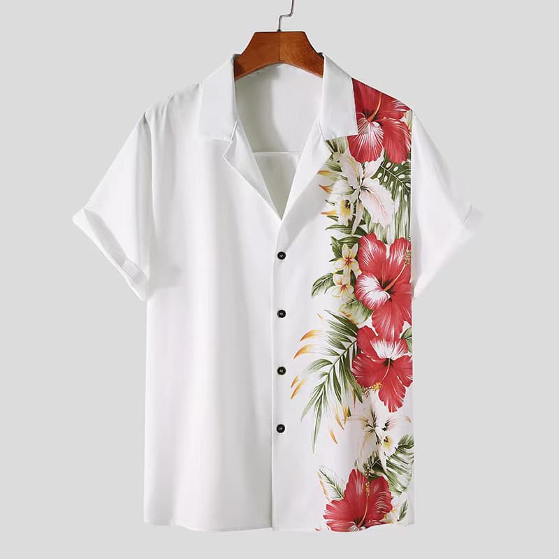 New Men's Casual Short Sleeve Printed Shirt for Amazon Cross-Border, Summer Hawaiian Beachwear