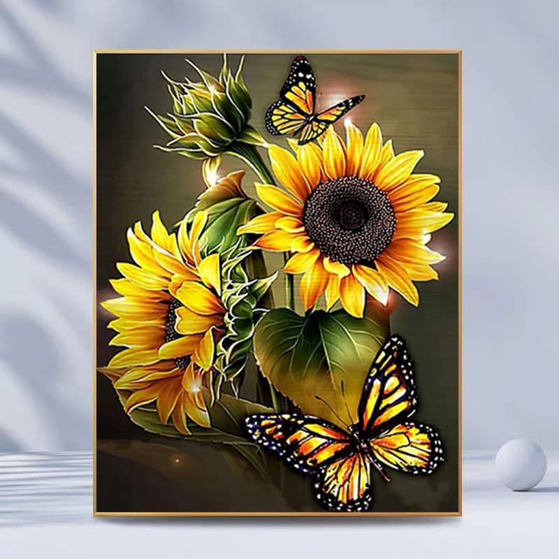 New 5D Adult Diamond Painting Kit DIY Diamond Art Set Round Full Drill Butterfly and Flower Cross-Border