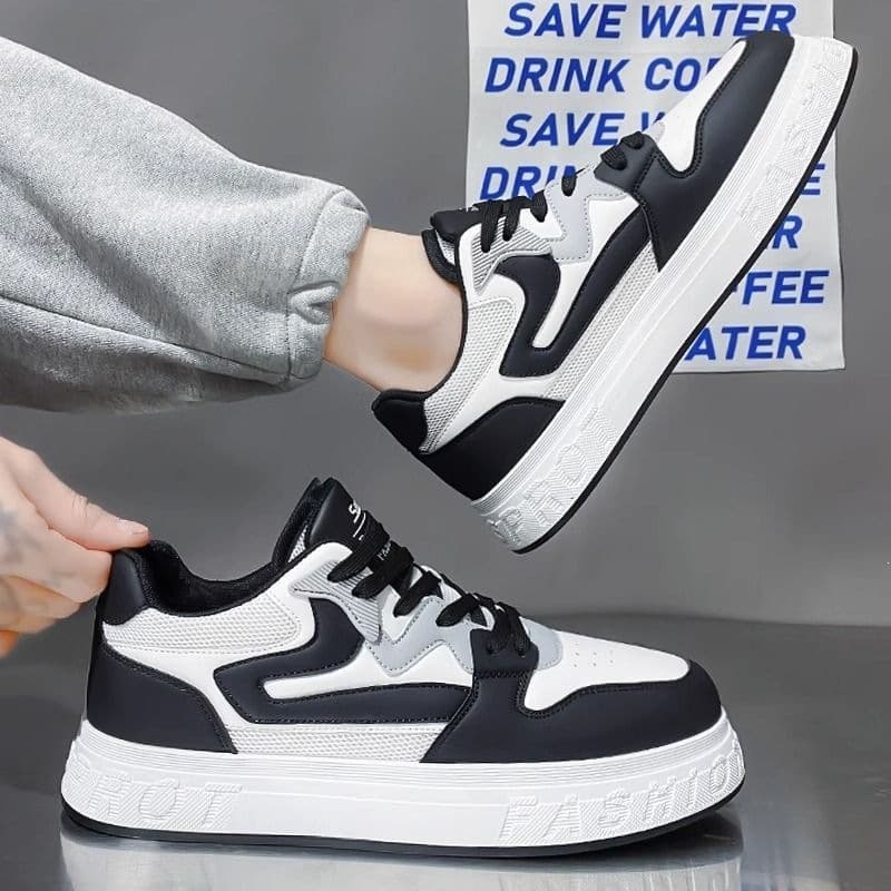 Men's Summer Shoes, Mesh Breathable Casual Sneakers, Black and White Versatile Leather Shoes, White Men's Shoes