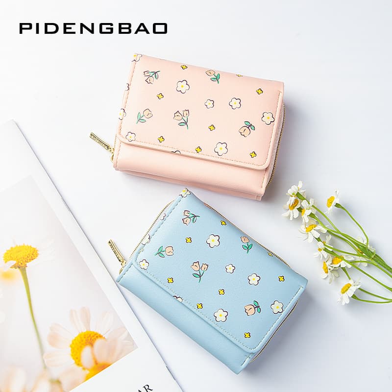 2024 New Korean Style Clear Flower Ladies' Wallet Multi-Card Slot Tri-Fold Purse