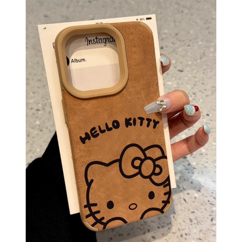 KT Cat Compatible Apple 16 Pro Max Phone Case Suede iPhone 15 Plus Protective Cover Brown 14 Pro Max Women