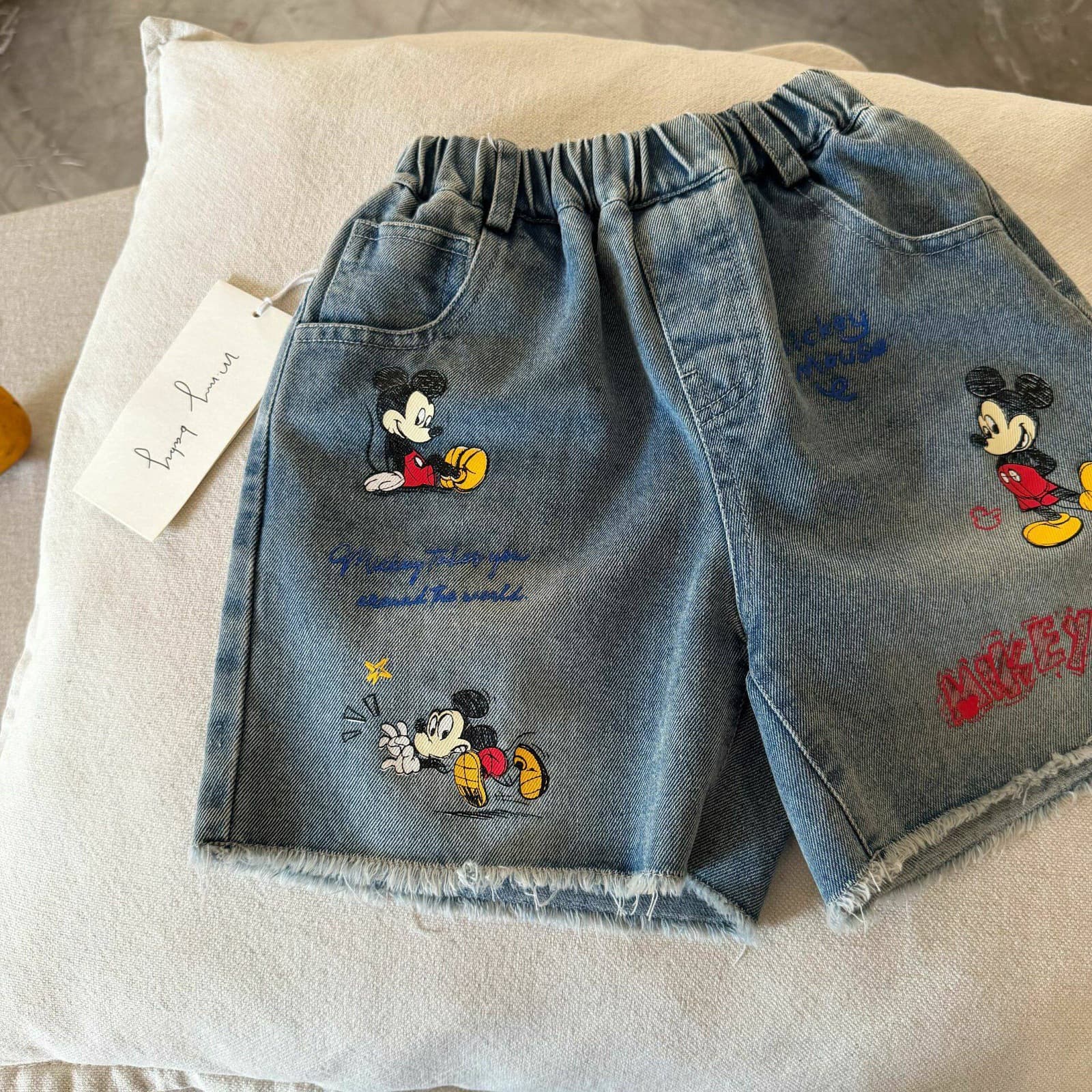 Kids Denim Shorts for Boys 2026 Summer Style Toddler Letter Cartoon Five-Point Pants Baby Frayed Hem Shorts for Girls Thin