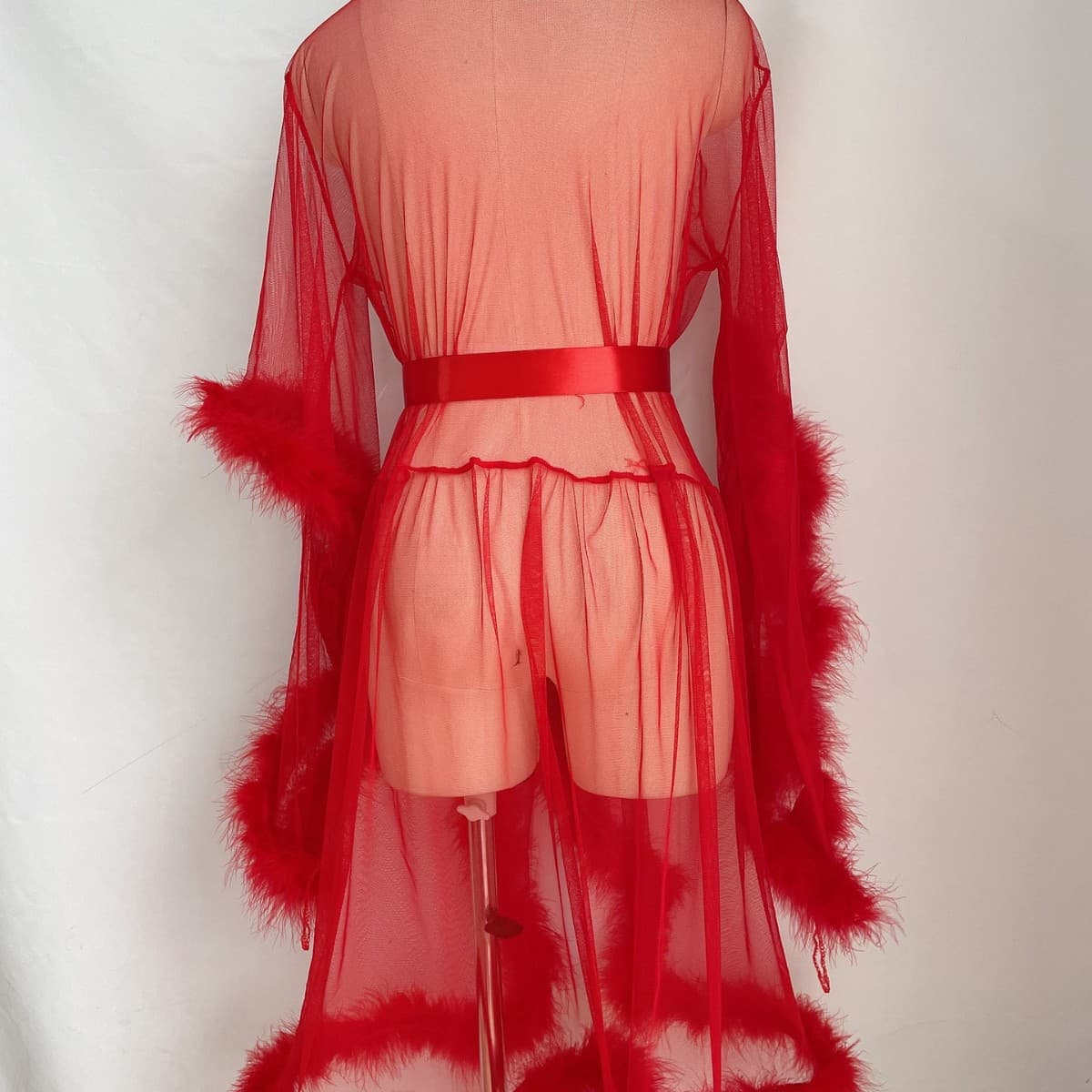 Yimenglan Plus Size Sexy Open Front Sheer Lingerie Robe Tempting Mesh Bathrobe Sleepwear for Women Wholesale