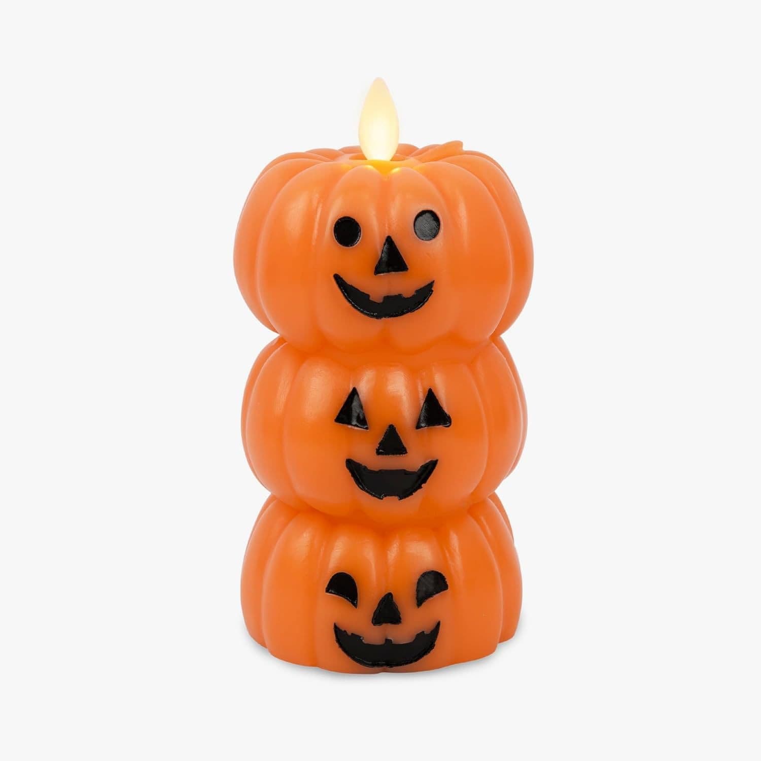 Stacked Jack-o'-Lantern Pumpkin Statue, Festive Atmosphere Flameless Pumpkin Candle Light, Halloween Pumpkin Candle