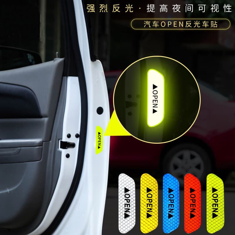 OPEN Reflective Safety Warning Sticker Car Safety Door Opening Door Body Side Mirror Bumper Wheel Arch Reflective Strip