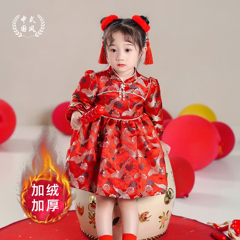 2025 New Girls Chinese Style Red New Year Dress Baby One-Year-Old Birthday Cheongsam High-End Tang Suit Winter