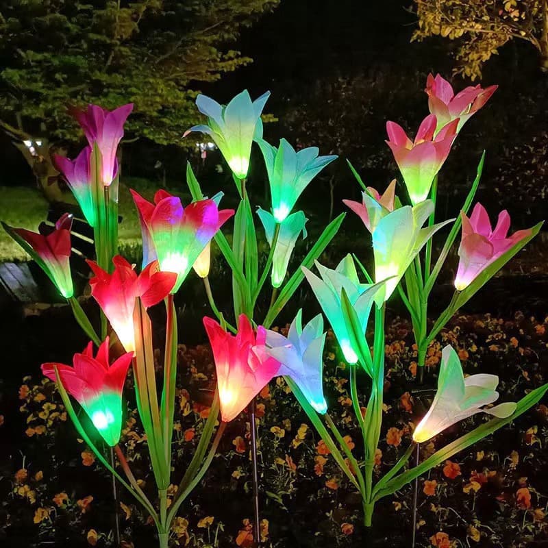 Simulated LED Lily Flower Ground Insert Light Solar 4-Head Plant Lawn Light Garden Courtyard Landscape Decorative Ground Insert Light