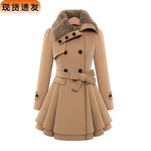 [Large Stock] European and American Women's Slim Long Wool Coat Double-Breasted Woolen Coat Trench Coat for Women