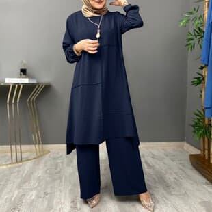 Factory Direct Women's Urban Sportswear Elegant Bubble Sleeve Round Neck Blouse Loose Wide Leg Pants Ice Silk Crepe Set