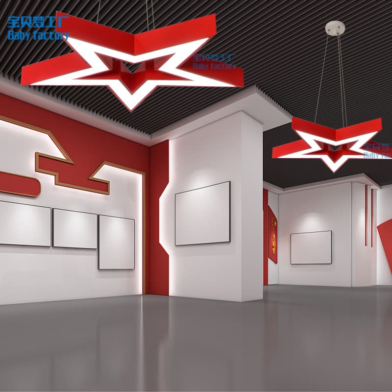 Red Five-Pointed Star Pendant Light, Party Building Room Office Meeting Room Ceiling Light, Cultural Shape Sickle and Hammer LED Lamp