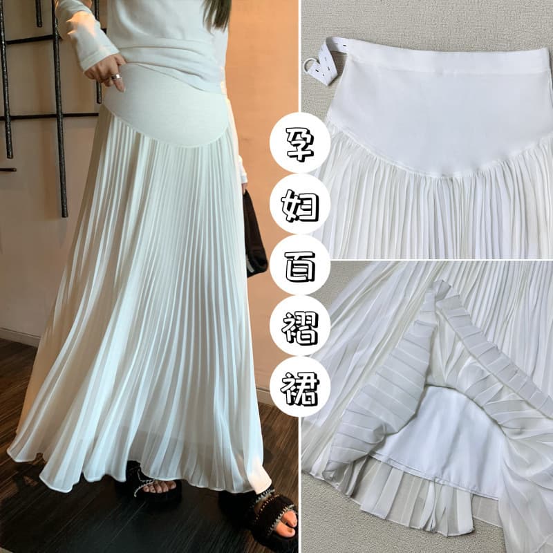 Spot pregnant women's spring and summer heavy-duty pleated mesh skirt autumn high-waisted casual large skirt A-line belly-length skirt