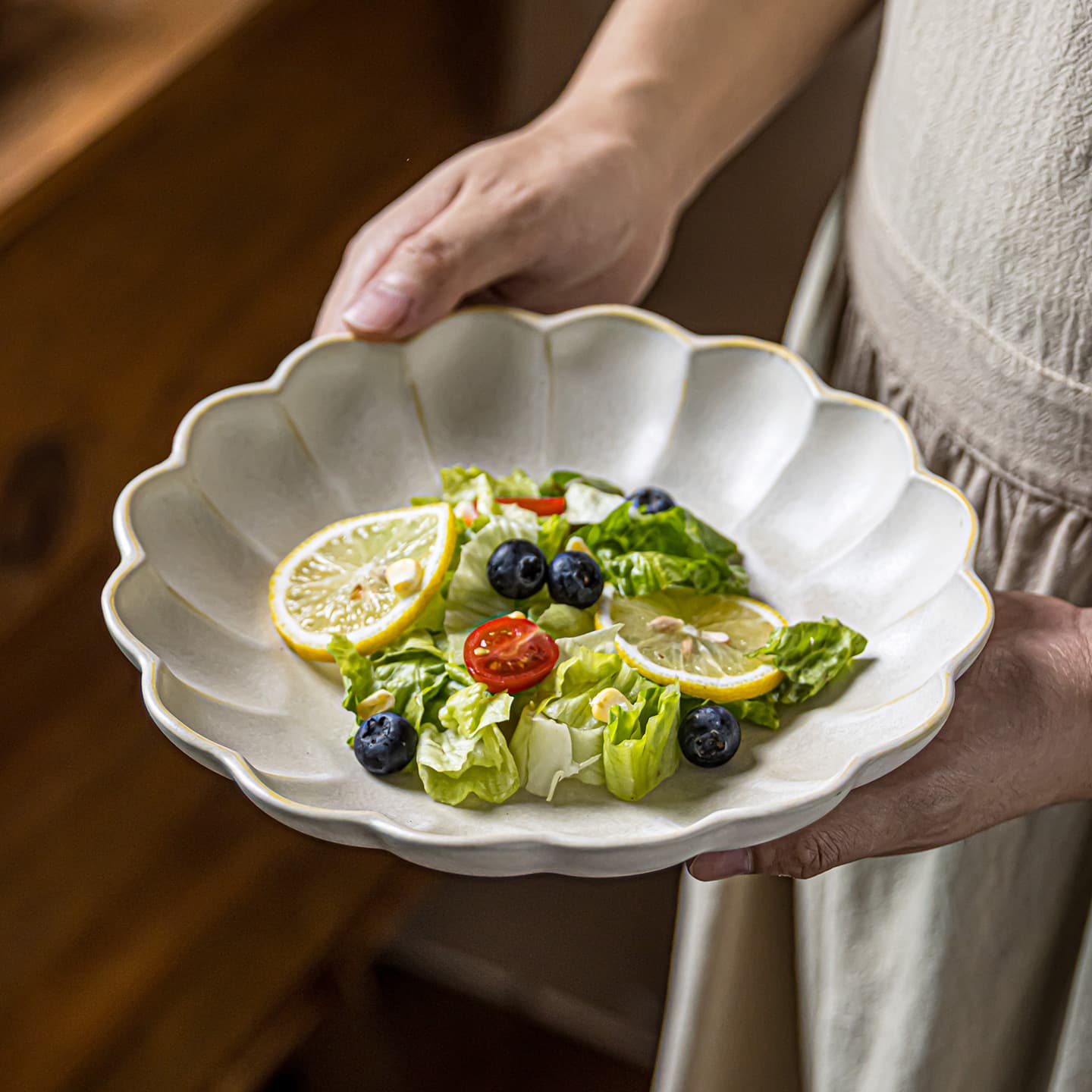 Matte Petal Ceramic Round Plate, Textured Chrysanthemum Plate, Home Vegetable Plate, Dessert Plate, Restaurant Cold Dish Plate, Light Meal Plate, Wholesale