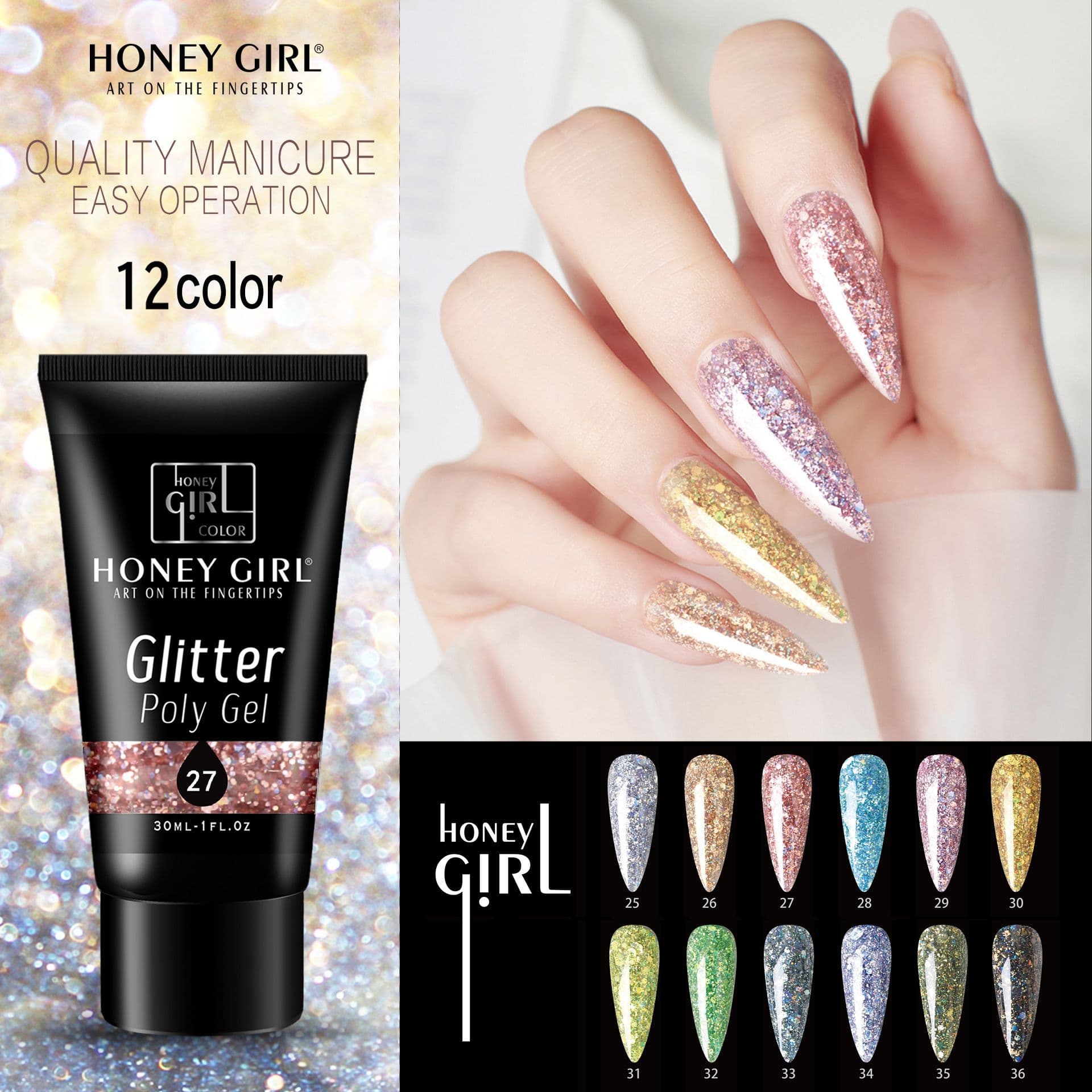 New Nail Extension Gel 12 Colors Glitter Flash Quick Extension Gel No Paper Form Nail Salon Professional Gel Polish