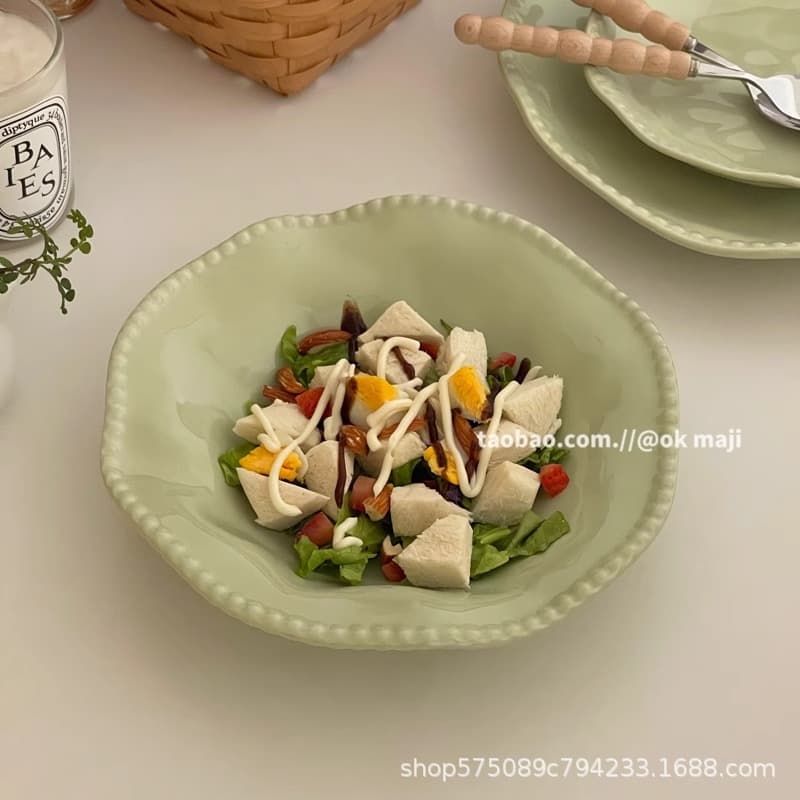 Premium Ins-style Salad Deep Plate, Ceramic Dinnerware for Home Use, Cake Dessert Breakfast Plate